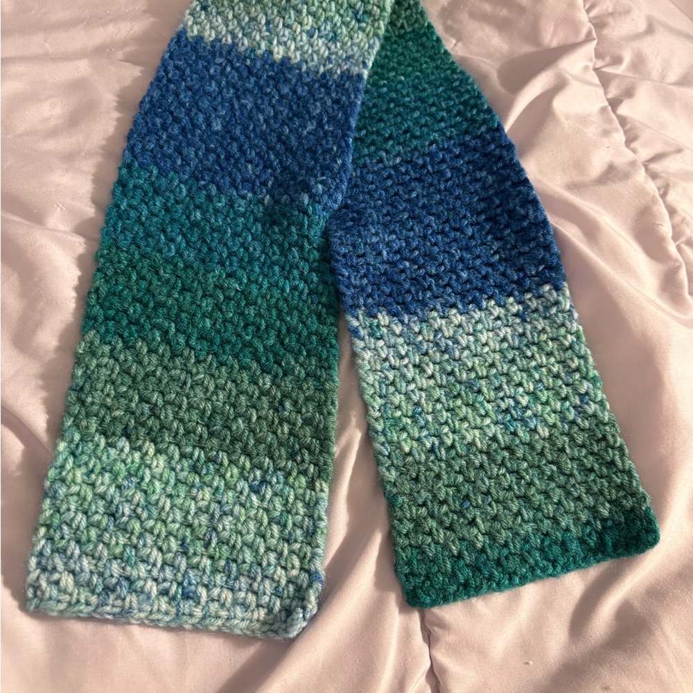 Handmade Blue and Green Crochet Scarf